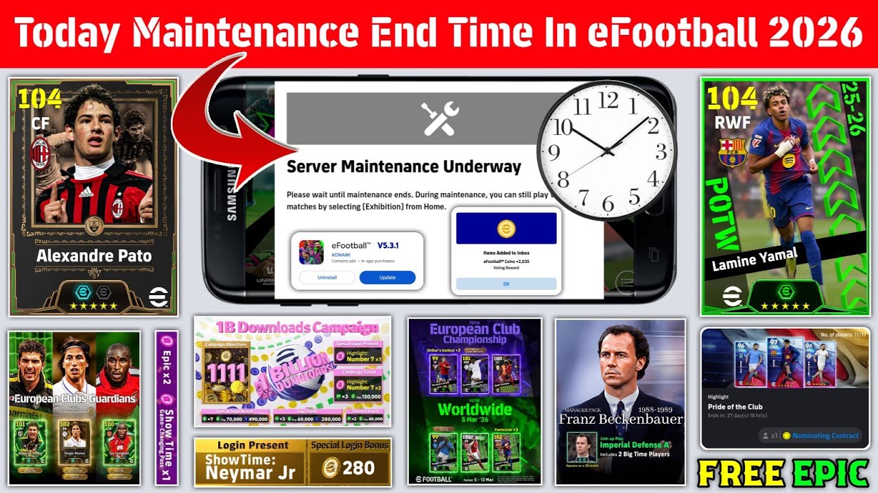 Maintenance End Time Today In eFootball 2026 Mobile | Pes Server Maintenance | Maintenance End Time