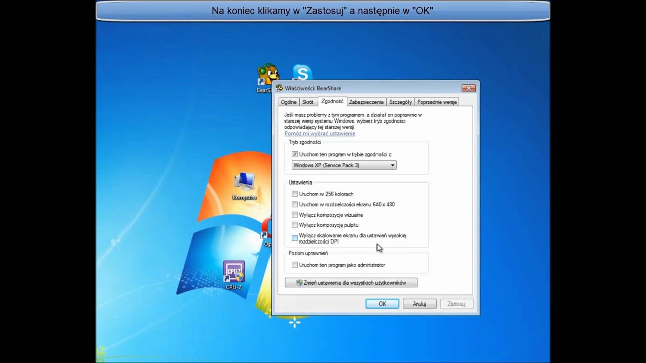 Jak zminimalizować BearShare i skype do tray-a w Windows 7.