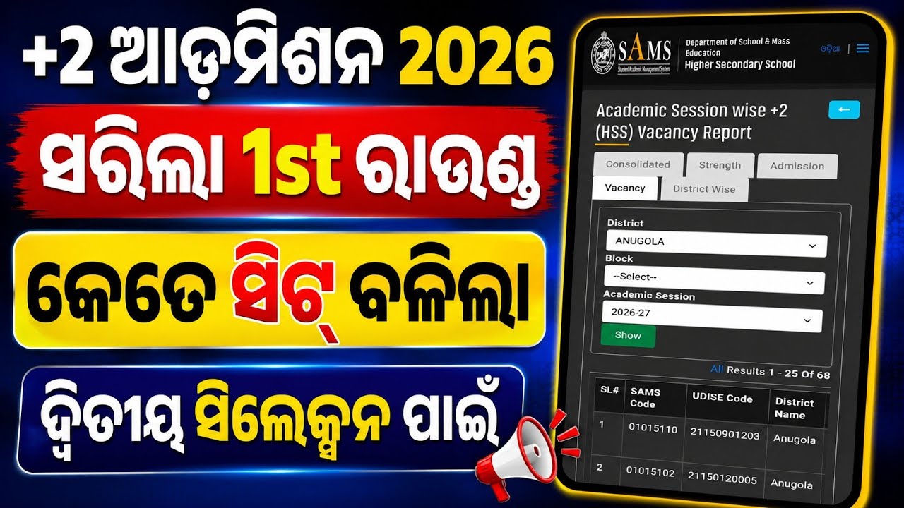 +2 Second Selection Merit List Seat Vacancy 2026-27। +2 Admission 2026 2nd Merit List Check Online।