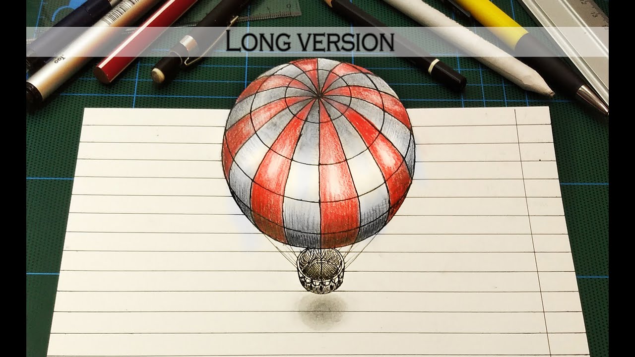 Draw air balloon - 3d illusion - Trick on paper (long version)