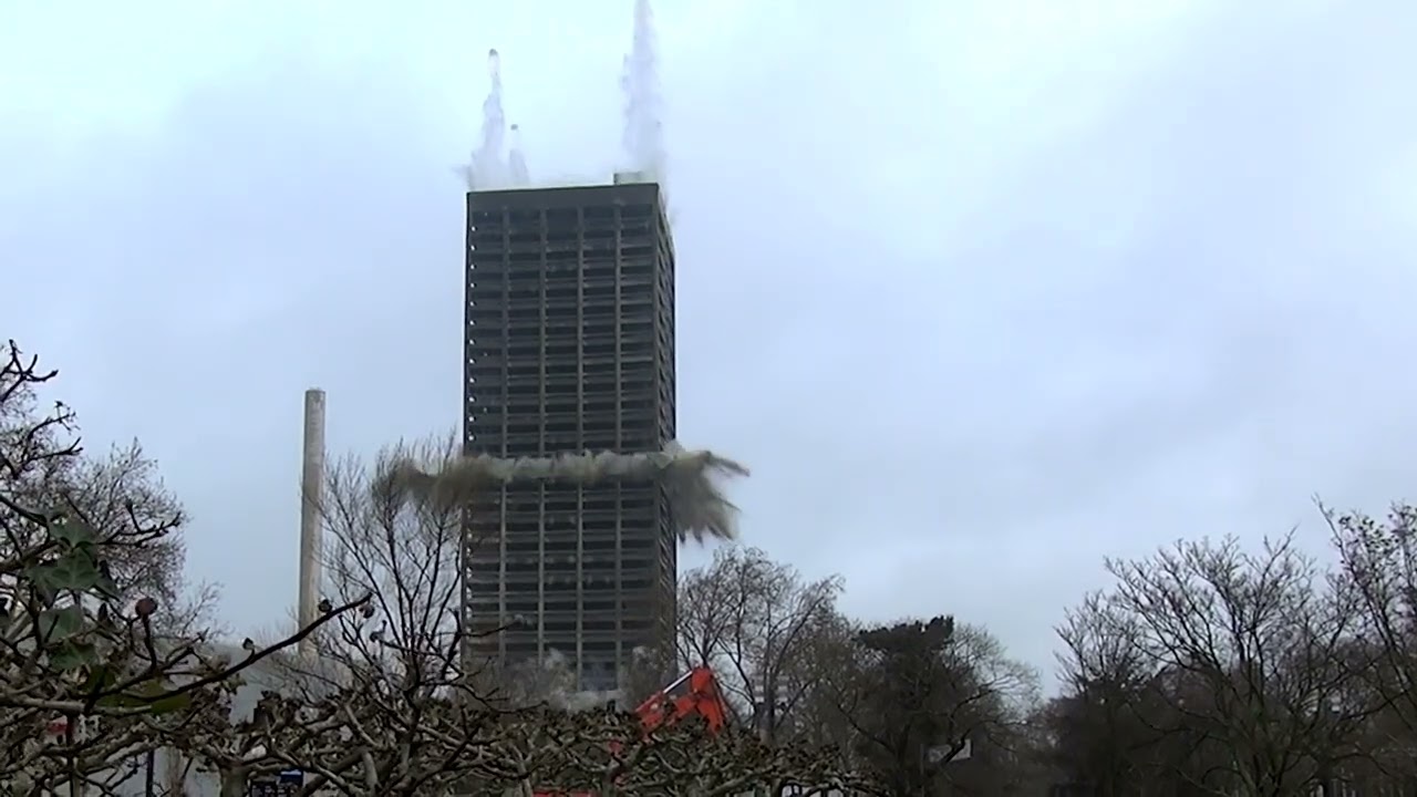 Sprengung AfETurm  Uniturm Frankfurt am Main inkl Zeitlupe 020220141080p60