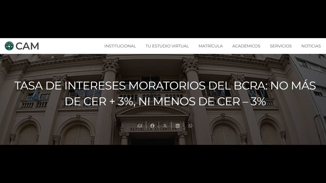TASA DE INTERESES MORATORIOS DEL BCRA: NO MÁS DE CER + 3%, NI MENOS DE CER – 3%