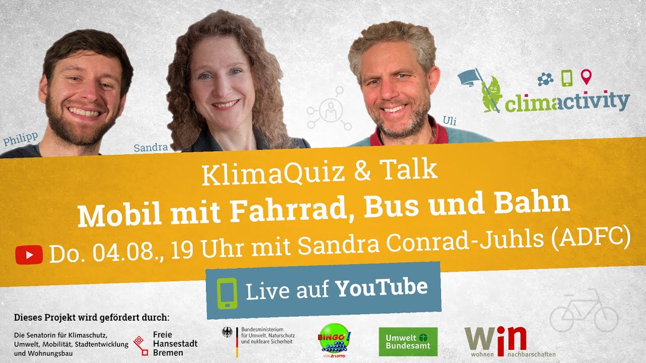 Mobil mit Fahrrad, Bus und Bahn I KlimaQuiz & Talk mit Sandra Conrad-Juhls