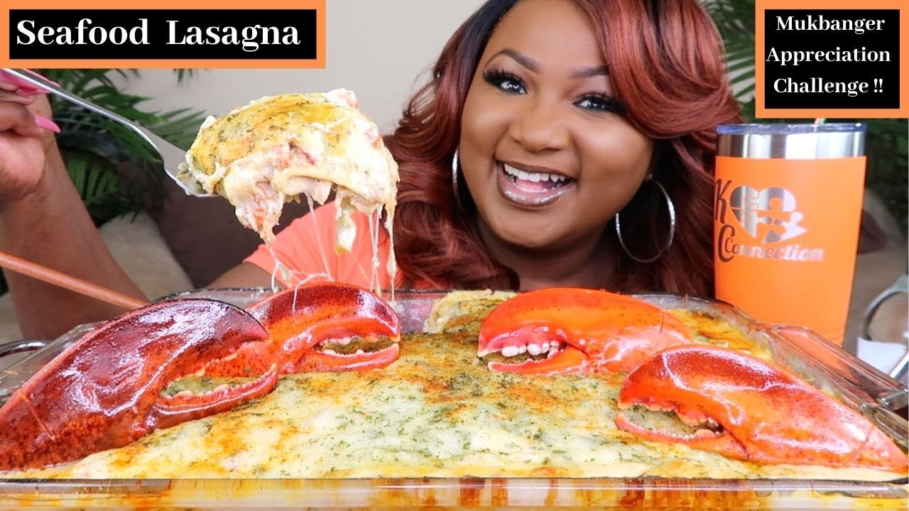 SEAFOOD MUKBANG  , KING CRAB +  SEAFOOD LASAGNA | MUKBANGER APPRECIATION CHALLENGE , BADDIE TWINZ