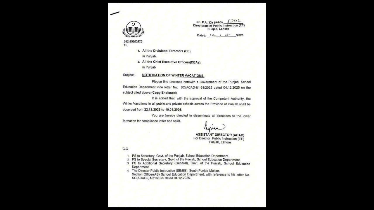 Winter vacation notification 2025 #punjab #wintervacations
