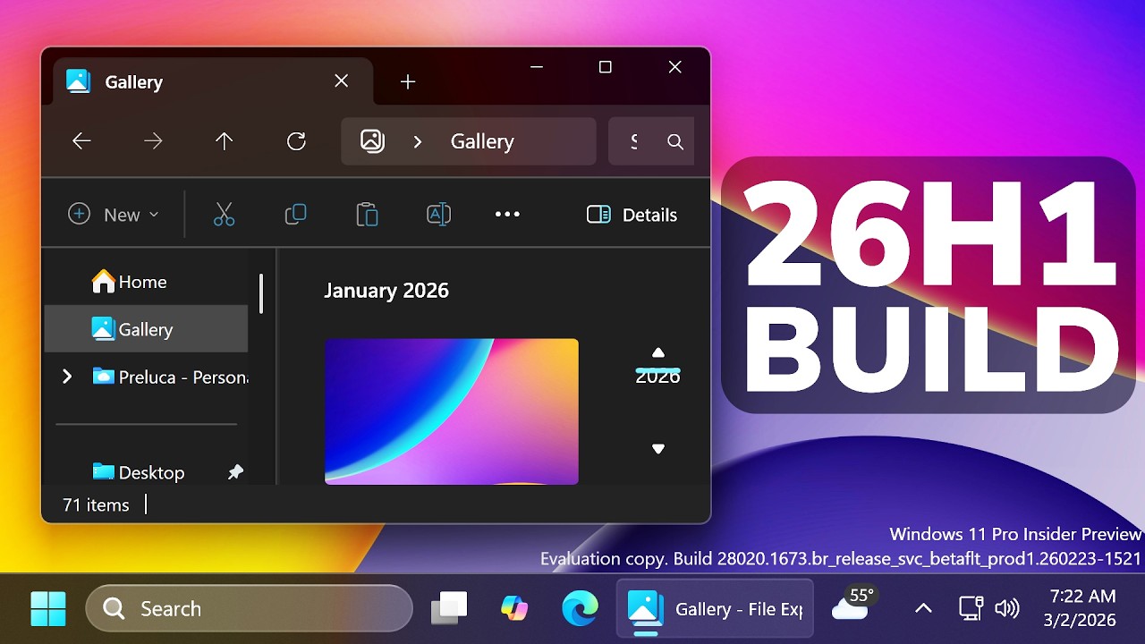 Новая сборка Windows 11 26H1 &ndash; новый дизайн проводника, панель задач и исправления в режиме Canar...