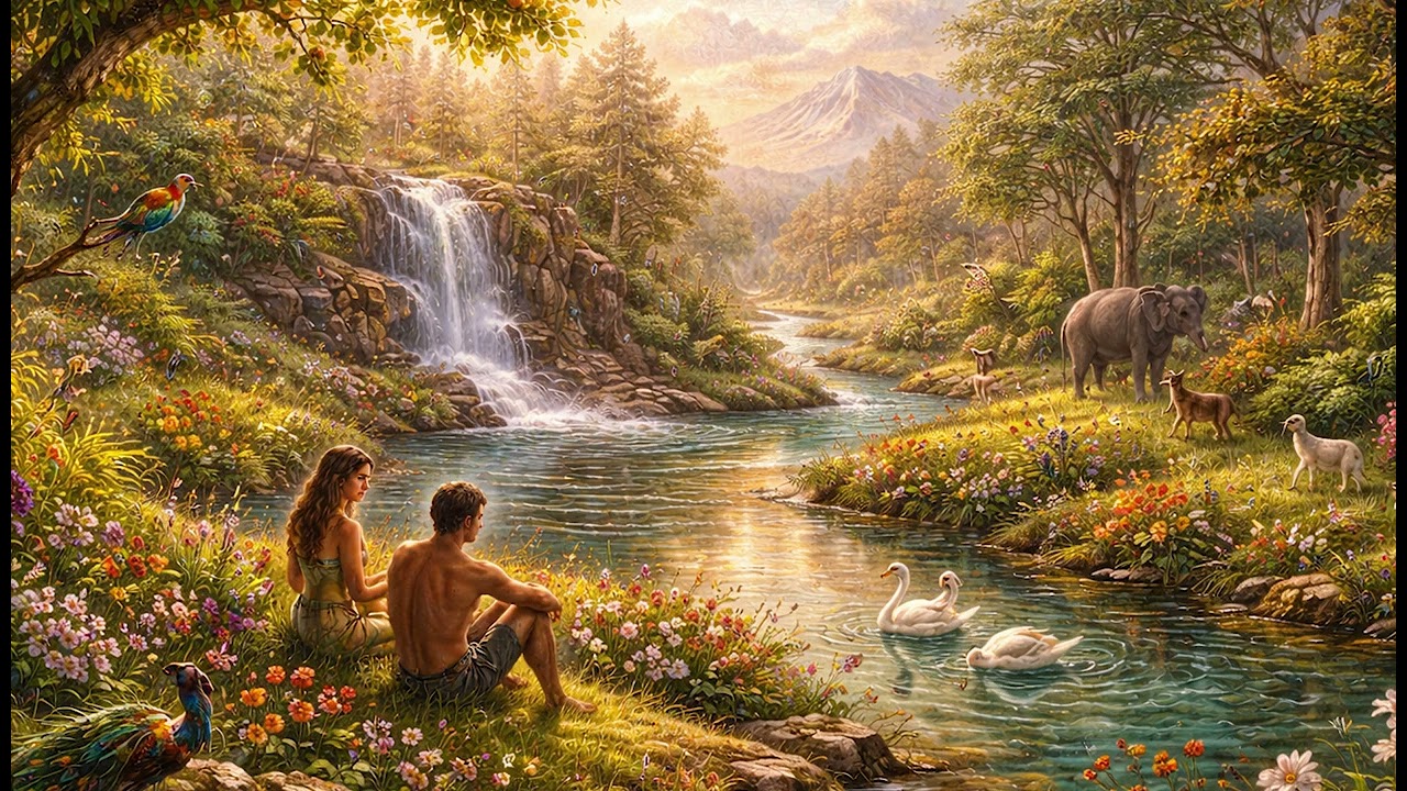2-Hour 4K Frame TV Art | Genesis of Light: Adam and Eve in Eden | Wallpaper TV Art | WLPR GLLRY