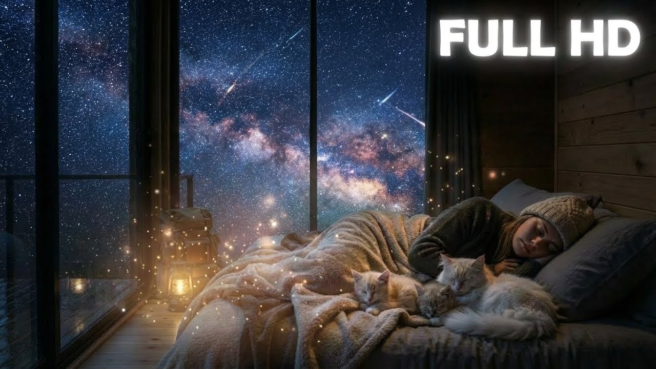 Coziest Rainy Night in a Forest Cabin  Sleeping with Kittens & Deep Thunder Sounds