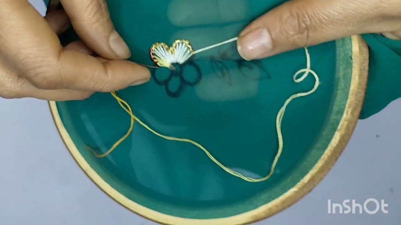 Cut Dana work on fabric/ Hand embroidery flower design with cut work 