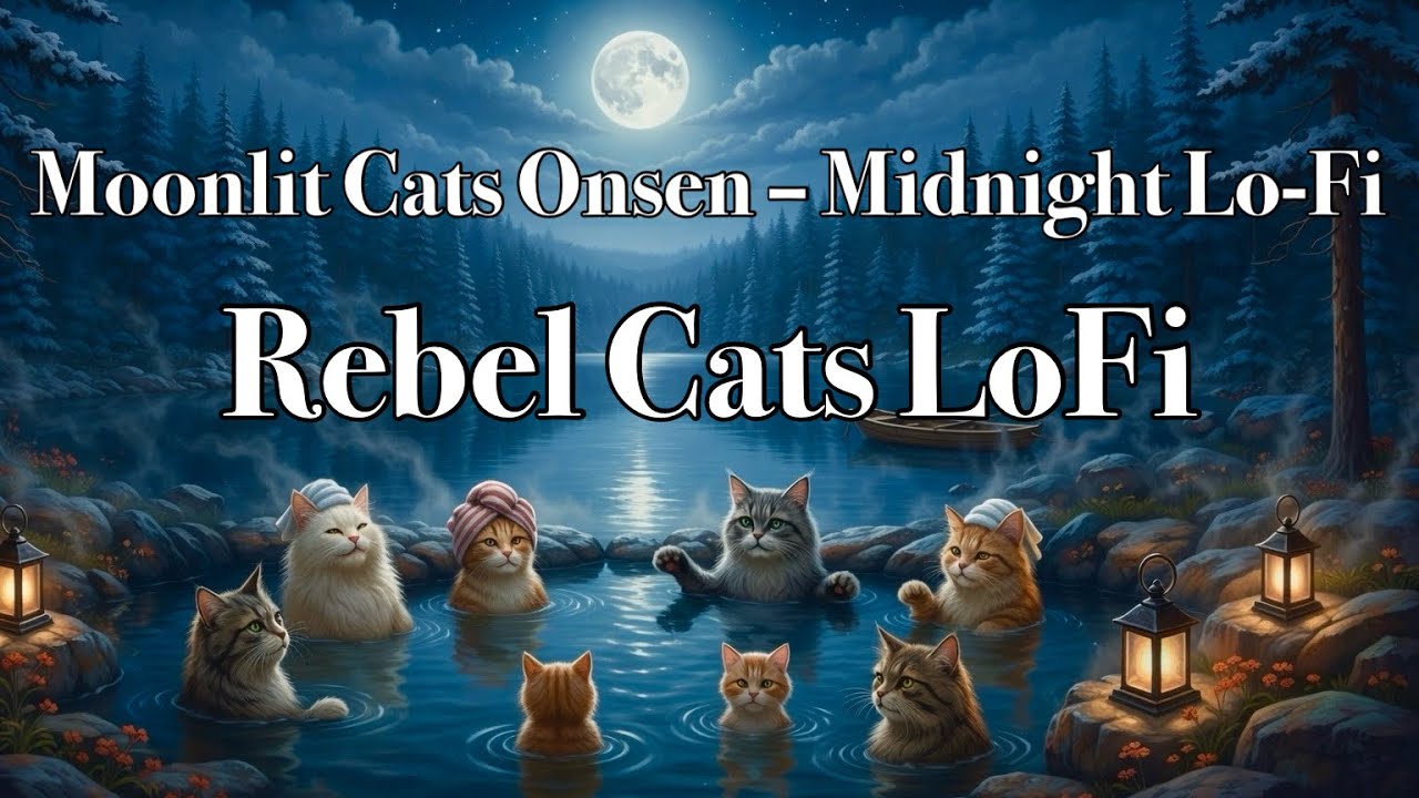 【Lo-Fi Relax/Sleep Music】Moonlit Cats Onsen – Midnight Lo-Fi