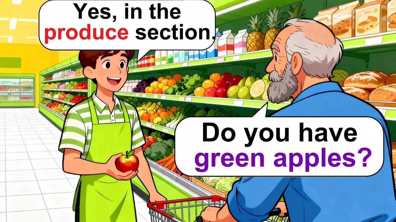 5 Easy Dialogues to Buy Clothes & Food (A1-A2) Shopping in English
