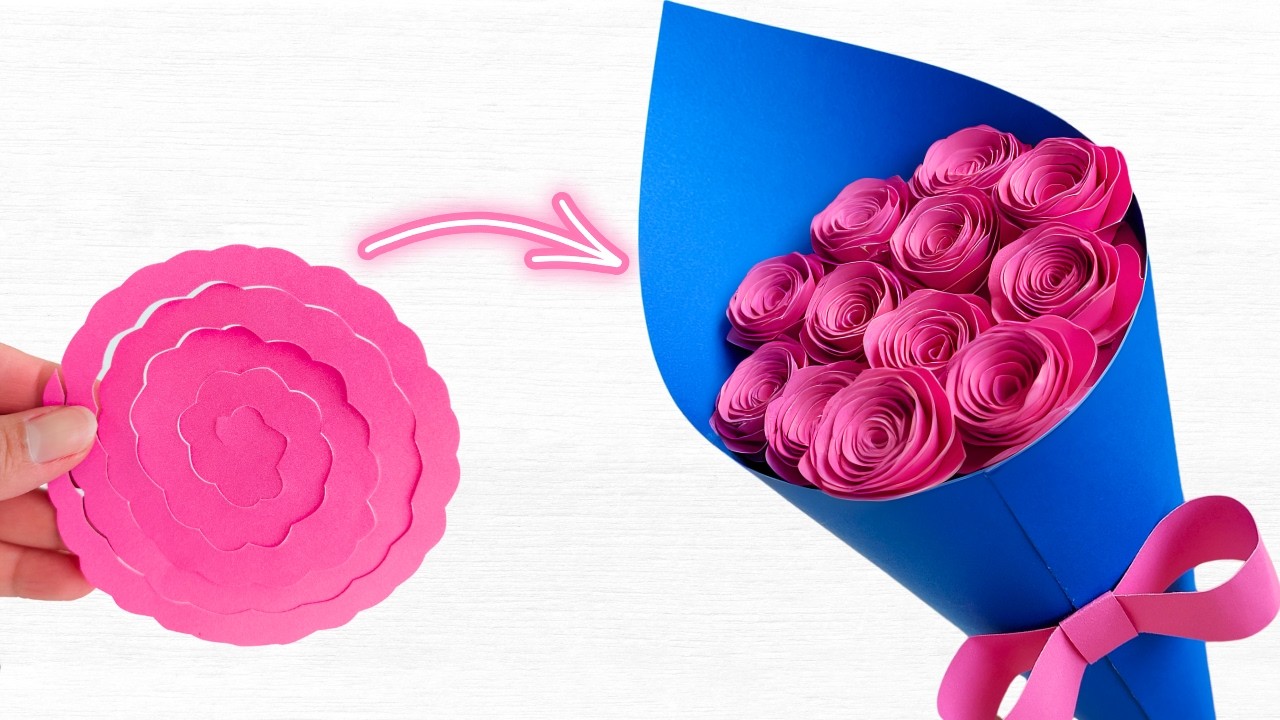 Cómo Hacer un Ramo de Flores de Papel 🌹 Paso a Paso | Bouquet de Rosas de Papel Fácil y Bonito