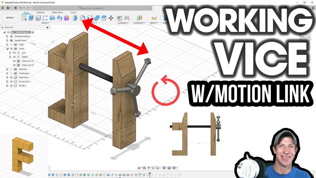 WORKING VISE in Fusion 360 with Motion Link Joints (Cylinder and Slider Joint Tutorial)