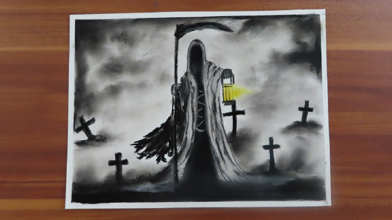 Scary Drawings - How To Draw Scary Scene of Grim Reaper || Horror Drawings