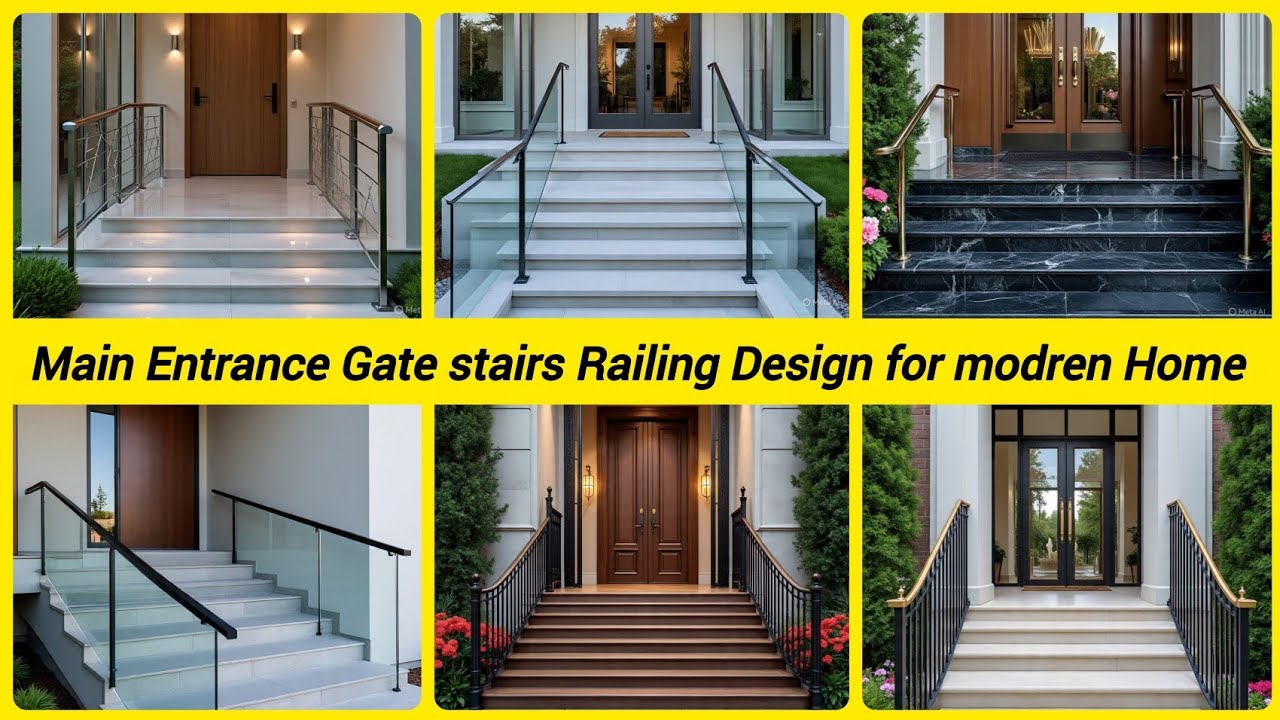 Main Entrance Gate Stairs Railing Designs | Glass Stairs Railing Designs | Metal Stairs Railing 