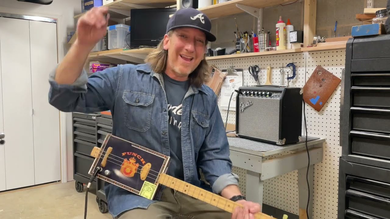 How To Play Cross Road Blues on a 3 String Cigar Box Guitar with Mike Snowden E-B-E Tuning