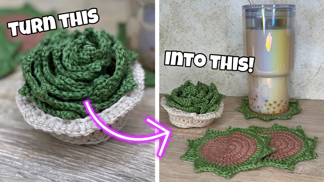 CROCHET SUCCULENT COASTER SET & BASKET | Tutorial