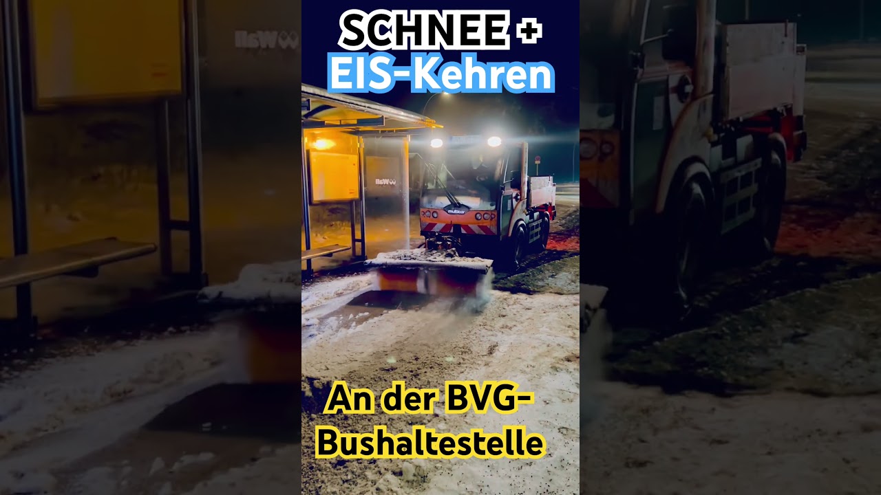 DER FLEISSIGE WINTERDIENST FRÜHMORGENS AN DER BVG-Bushaltestelle Aalemannufer in Berlin-Spandau
