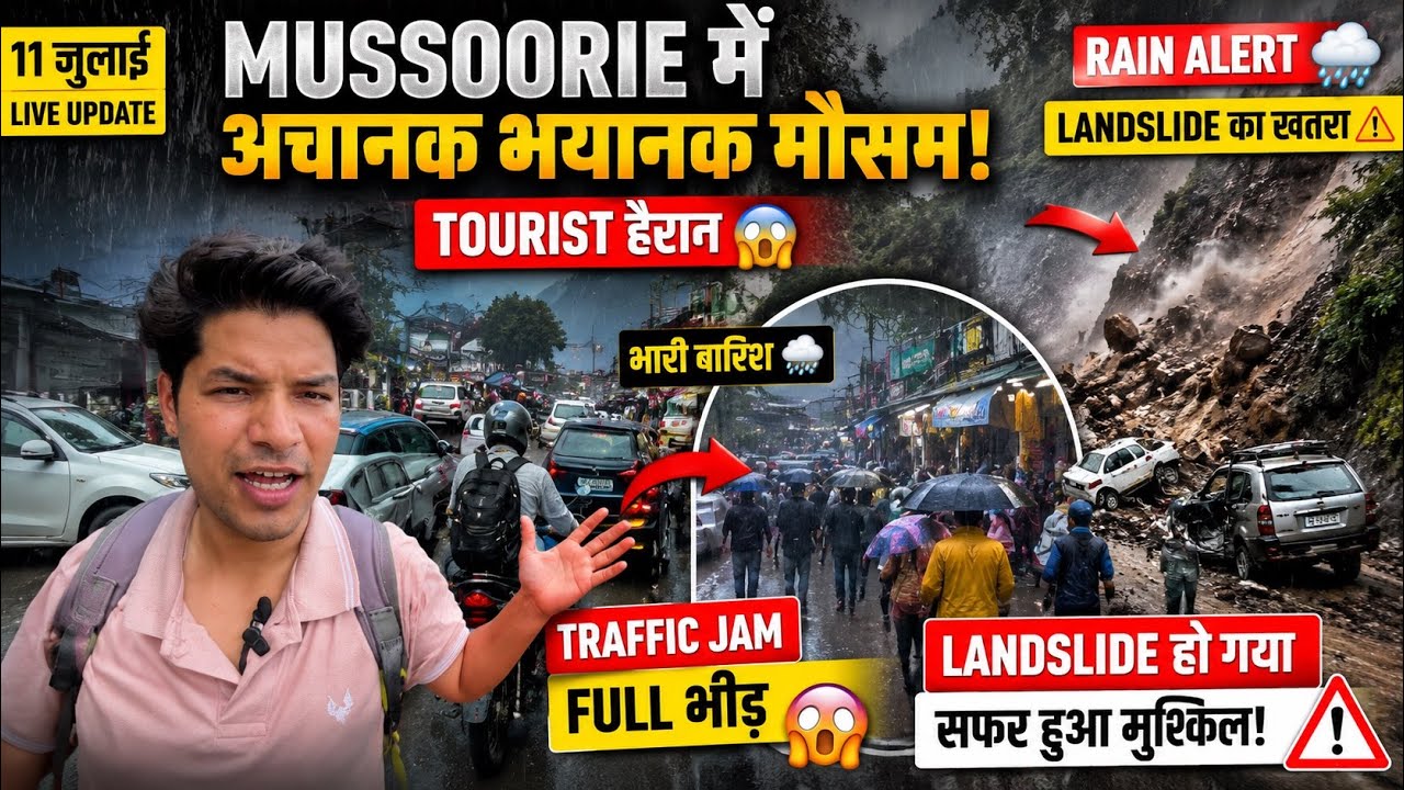 Mussoorie Today! Sudden Terrible Weather 🌧️ Tourists Surprised | Landslide Alert ⚠️ Traffic Jam &...
