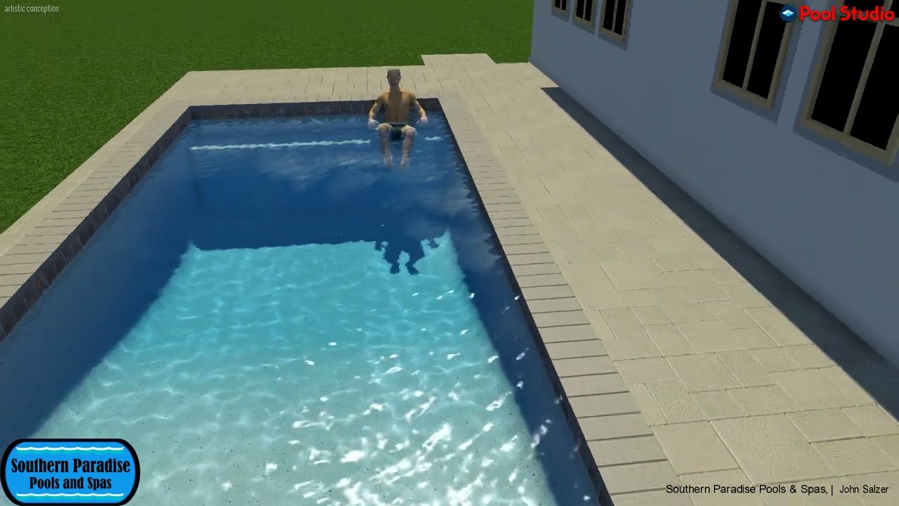 Geometric Pool With Sun Shelf, Bubbler