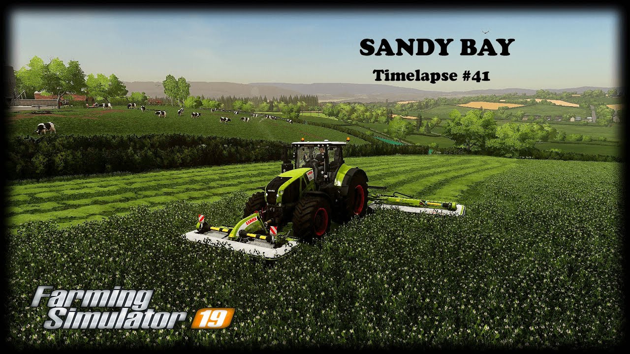 Mowing/raking/collecting clover, animal care, spreading fertilizer | Sandy Bay | FS19 Timelapse #41
