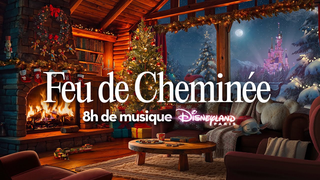 Feu de cheminée & salon chaleureux 🎄✨ Playlist de Noël Disneyland Paris (8h) • Ambiance cosy de Noël