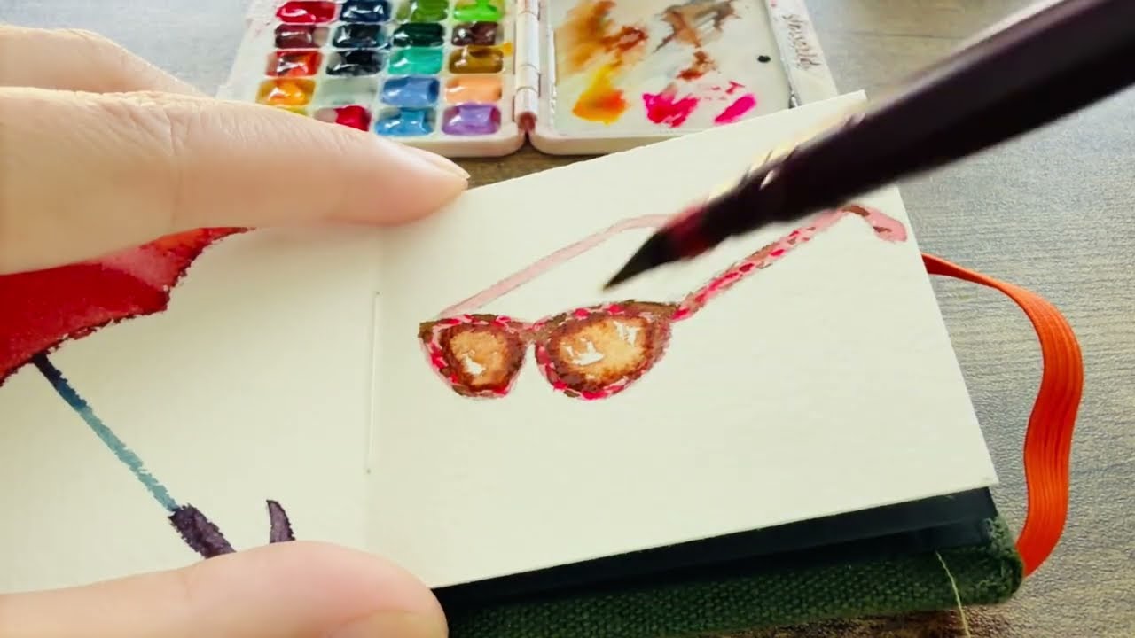 How to Paint Sunglasses in 3 Minutes Tiny Watercolor迷你水彩Super Easy for Beginners