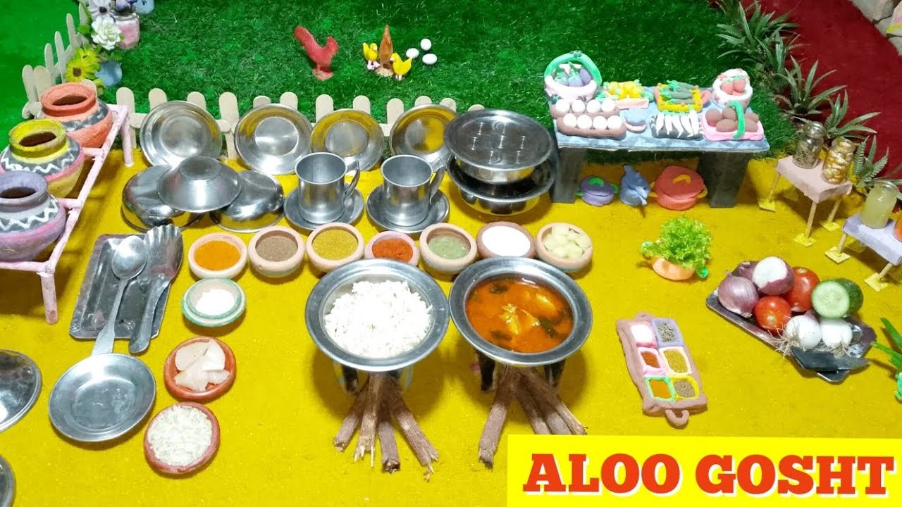 Miniature Aloo Gosht & Tadka Rice | Village Style Cooking” NF MINI FOOD...