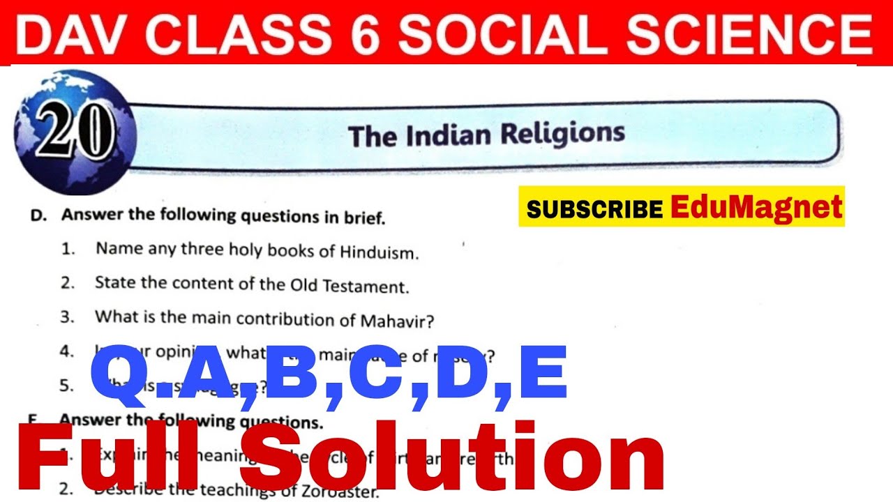 DAV CLASS 6 SST CHAPTER 20 THE INDIANS RELIGIONS QUESTION ANSWER | EDUMAGNET
