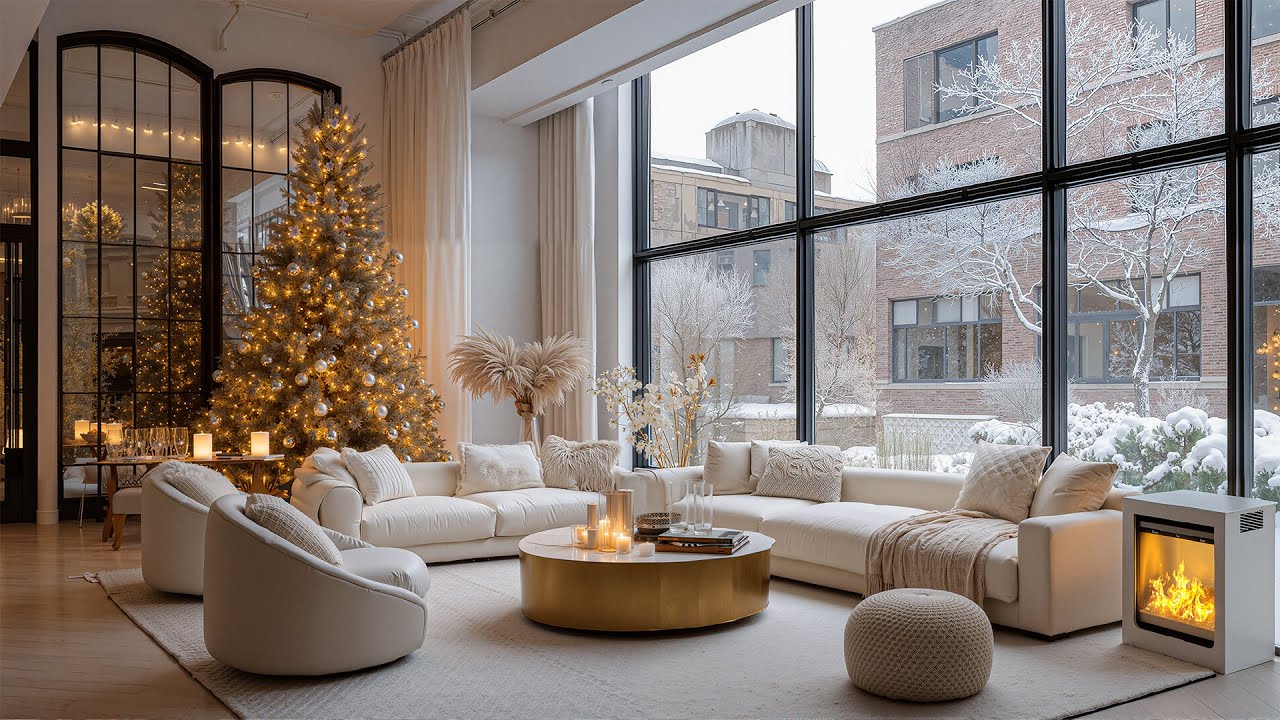 Soft Jazz With Warm Christmas Atmosphere -  Mellow Jazz In A Luxurious Living Room On A Snowy Day