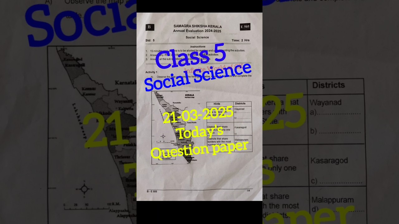 Class 5 Social science Annual Exam 2025 Today's Question paper and Answer key #class5socialscience