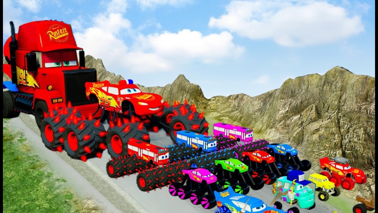 Big & Small McQueen vs Chick Hicks vs Tow Mater vs King Dinoco vs Duch Hudson - BeamNG.Drive