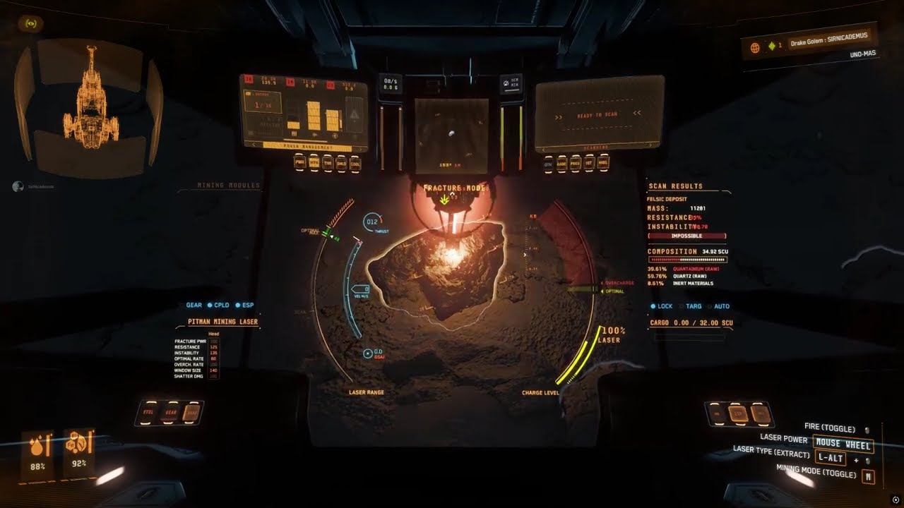 Star Citizen 4.1.1 - Mining "Impossible" Quantanium with the Drake Golem