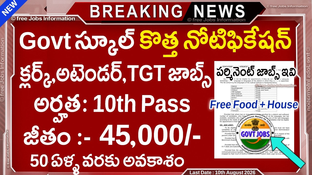 🏬 ప్రభుత్వ స్కూల్స్ లో క్లర్క్,అటెండర్,TGT జాబ్స్ | 10th Pass Govt Jobs | Govt School Jobs In telugu