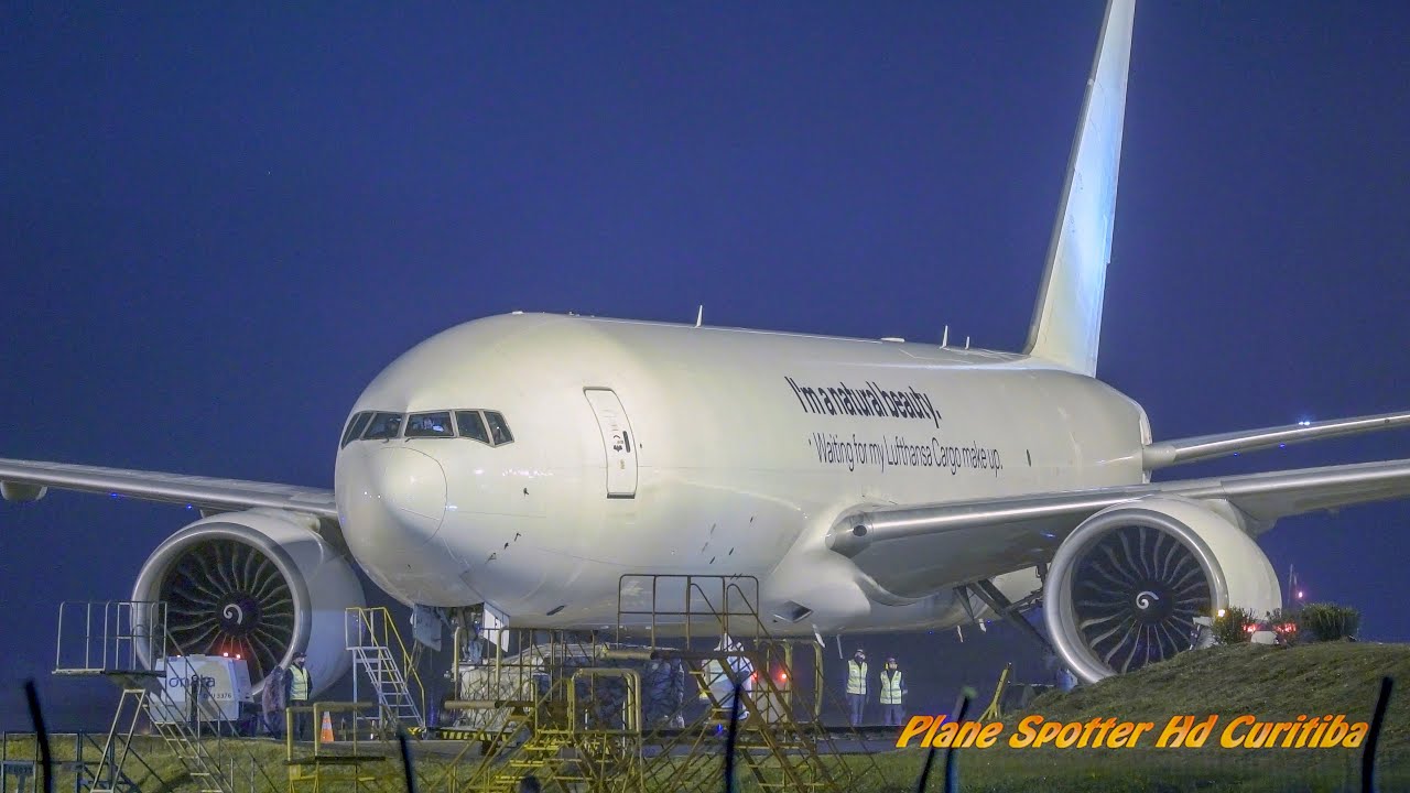 Toda opera&ccedil;&atilde;o em solo do Boeing 777 Lufthansa Cargo (D-ALFJ) Aeroporto Afonso Pena (4k)