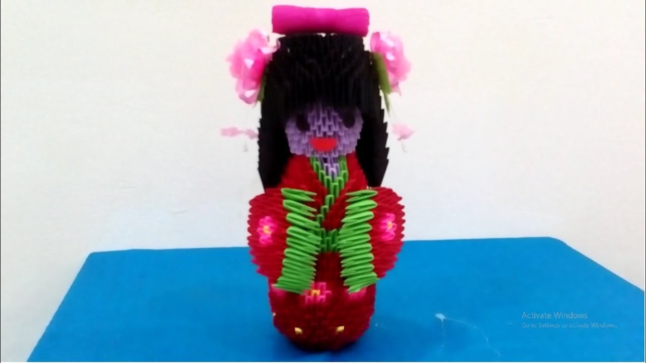 How to make 3d origami Japan doll - Hướng dẫn làm búp bê Nhật Bản