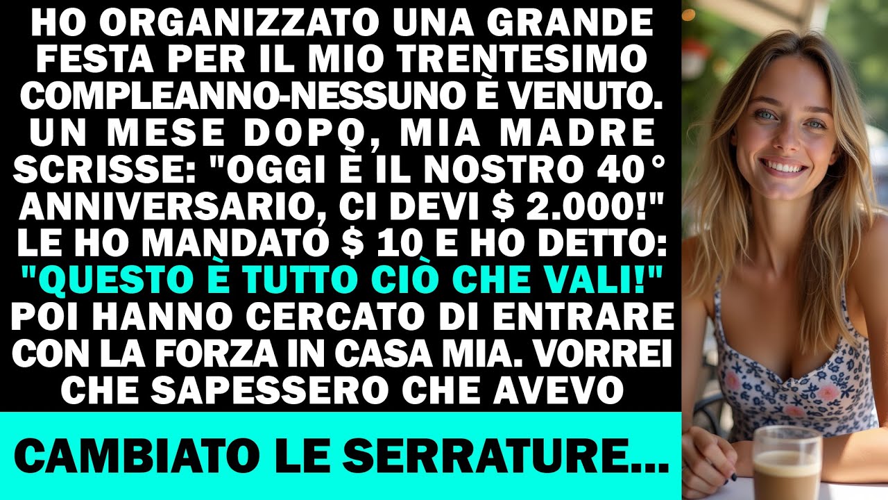 Ho organizzato una festa per il mio trentesimo compleanno, ma nessuno è venuto. Poi la mamma ha...