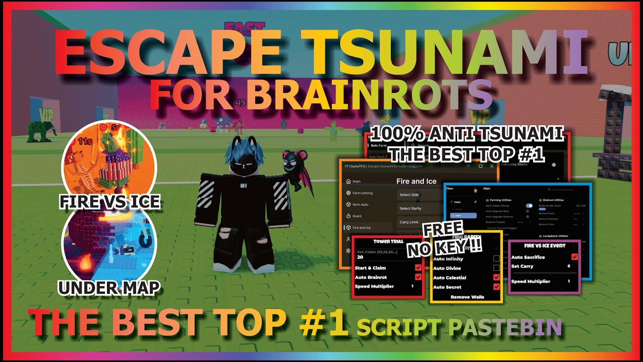 ESCAPE TSUNAMI FOR BRAINROTS Script Pastebin 2026 AUTO FARM, GODMODE, FLY, AUTO FIRE VS ICE (NO KEY)