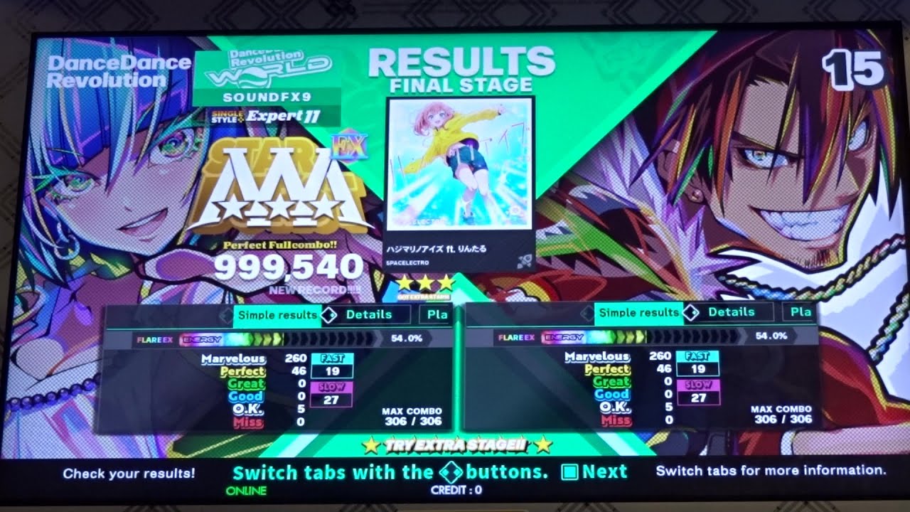 ハジマリノアイズ ft. りんたる - EXPERT (11) - 999,540 (AC PFC#013, FLARE EX PFC) on DDR WORLD (AC, US)