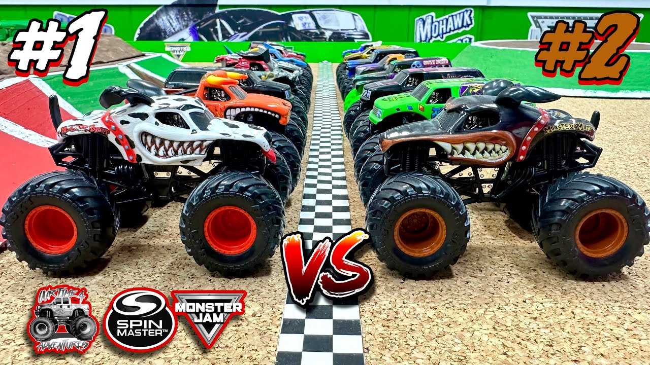 Toy Diecast Monster Truck Racing Tournament | Throwback Race #1 | MonsterJam 2019 Series #1 🆚 #2