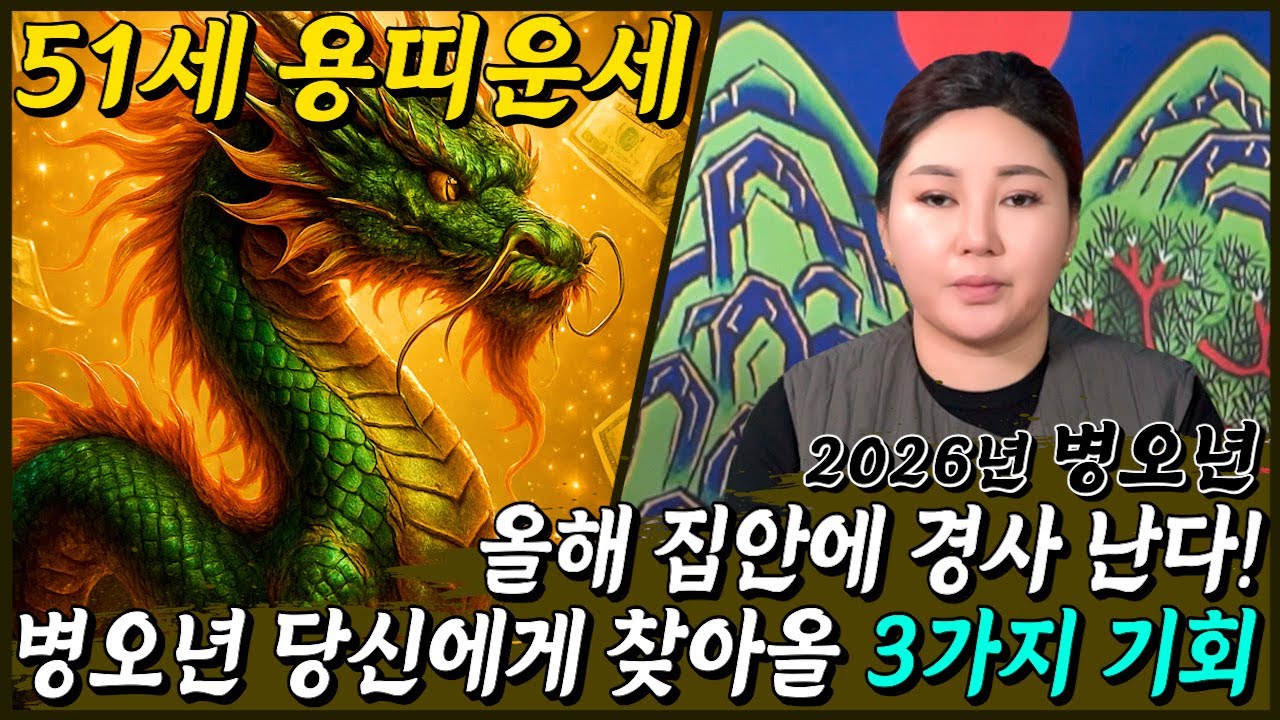 [2026년 51세 용띠운세] 1976년생 용띠 2026년에 돈 복 제대로 터졌다! 병오년 51세 용띠에게 찾아올 3가지 대운!! 2026년 1976년생 50세 용띠 신년운세