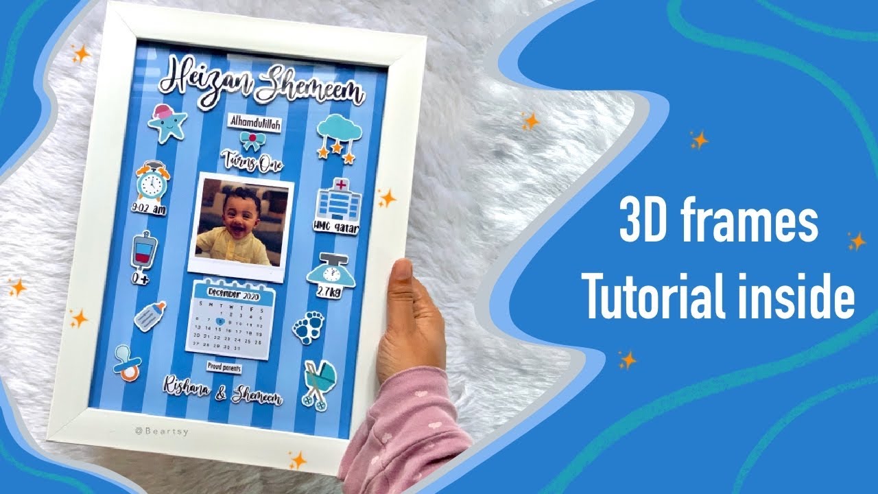 How to design baby's birth status details announcement 3D frame?
