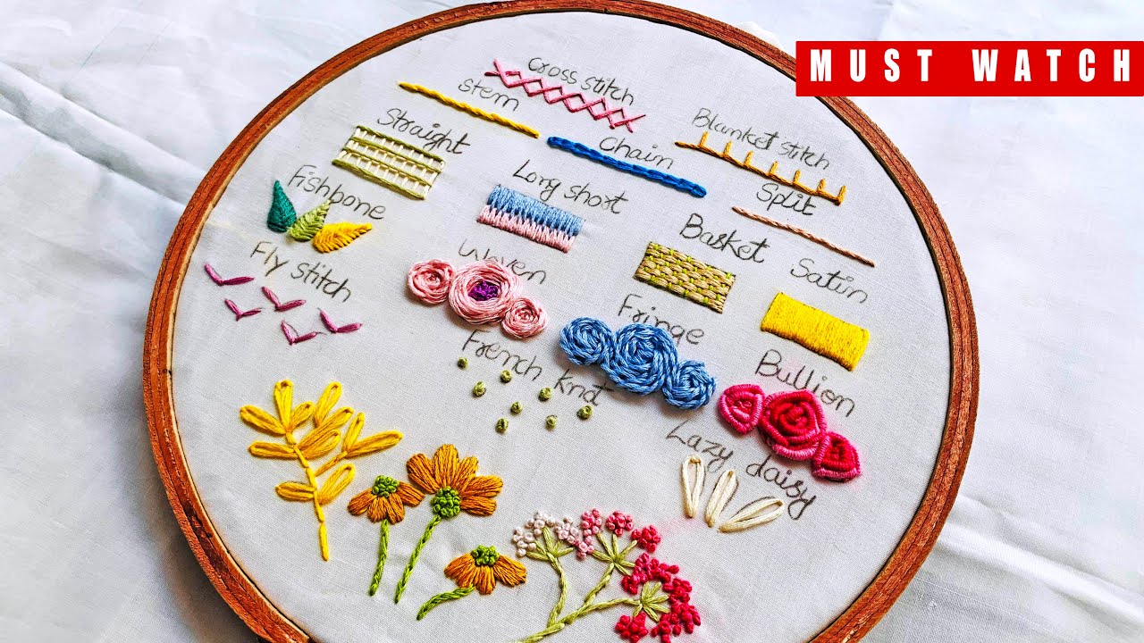 TYPES OF STITCHES | EMBROIDERY STITCHES | TUTORIAL | EMBROIDERY PATTERNS #embroidery #handembroidery