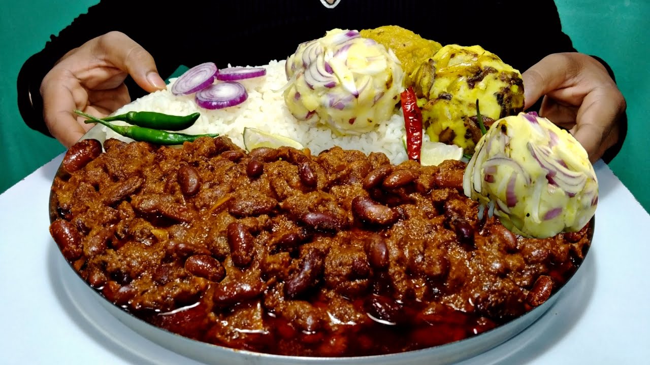 1 Kg Rajma Chawal With Bharta/Varta Eating Show - Spicy Rajma Masala Curry - Eating Rajma Curry Rice