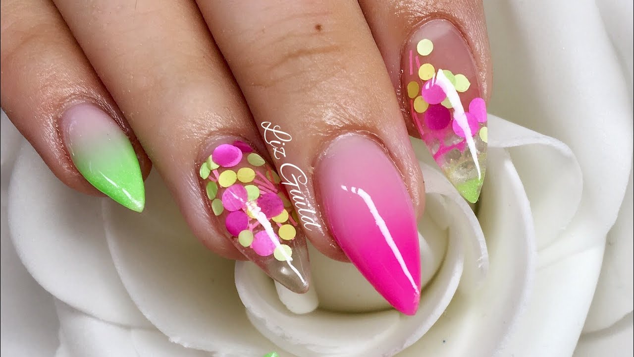 SUMMER NEON ACRYLIC NAILS | SHORT ALMOND