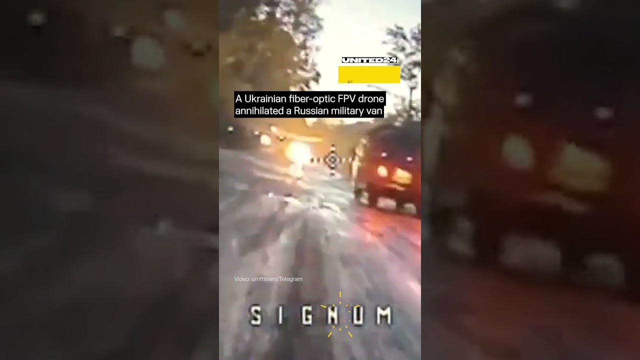 Ukrainian Fiber-Optic FPV Drone Hit Russian Military Van 