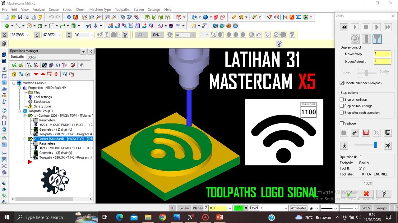 Latihan 31 MasterCam X5 | Materi Belajar CNC | Membuat Toolpath LOGO SIGNAL