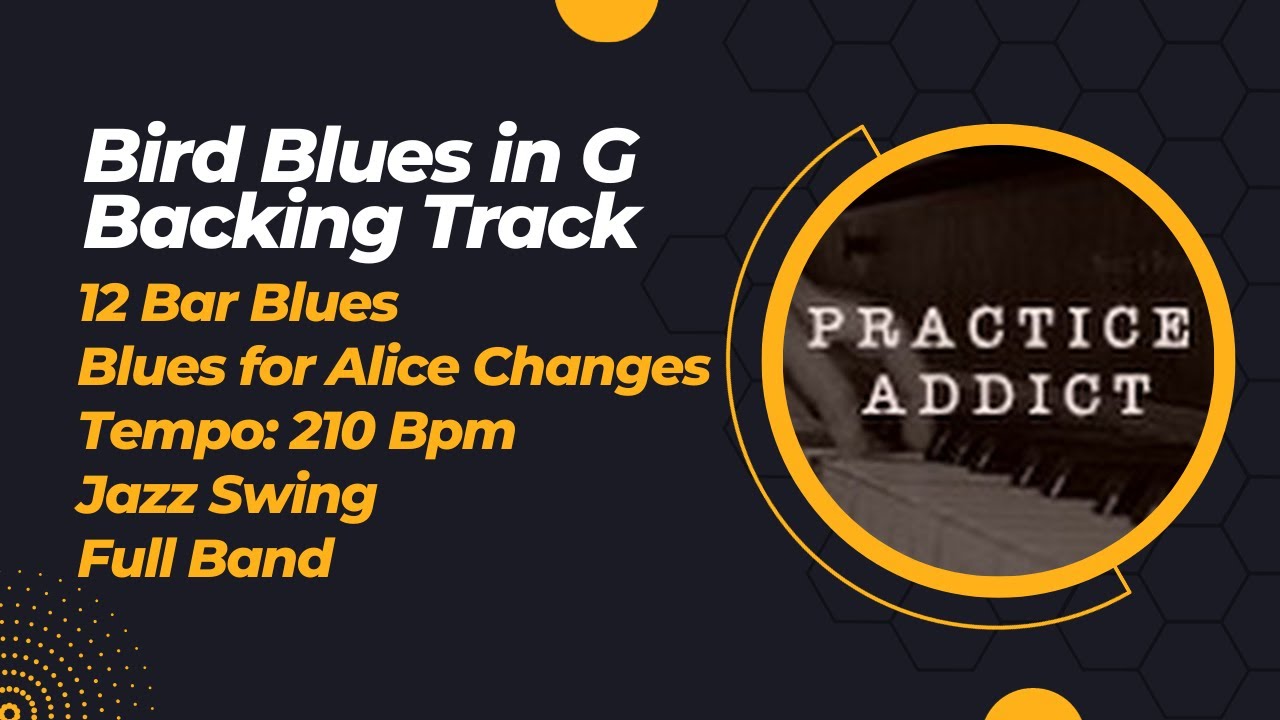 Bird Blues in G Backing Track (Full Band), Swing, 210 bpm