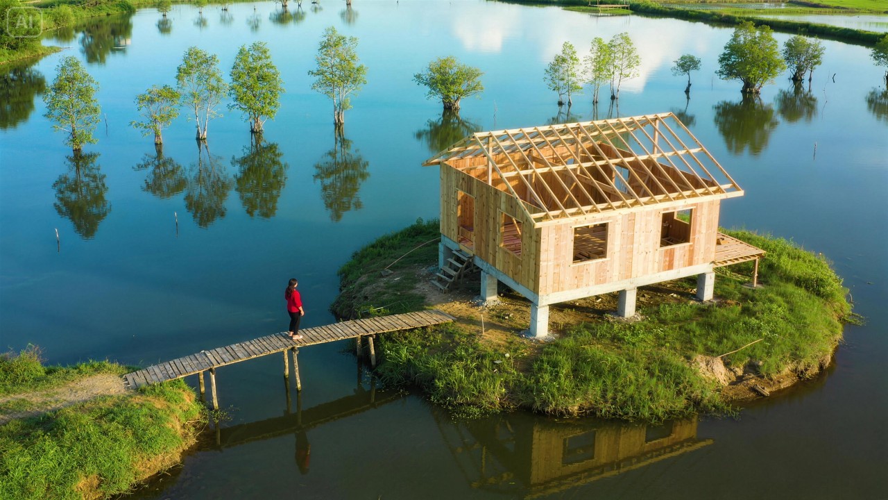 The talented young woman built a wooden house on a deserted island in 150 days