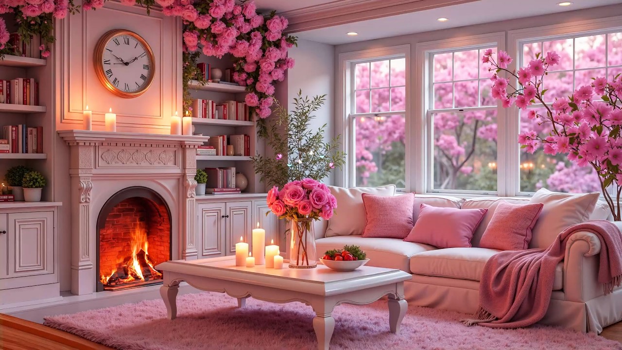 Soothing Piano Music & Fireplace Sounds 🌸🔥 Cozy Living Room Ambience for Anxiety Relief and Calm